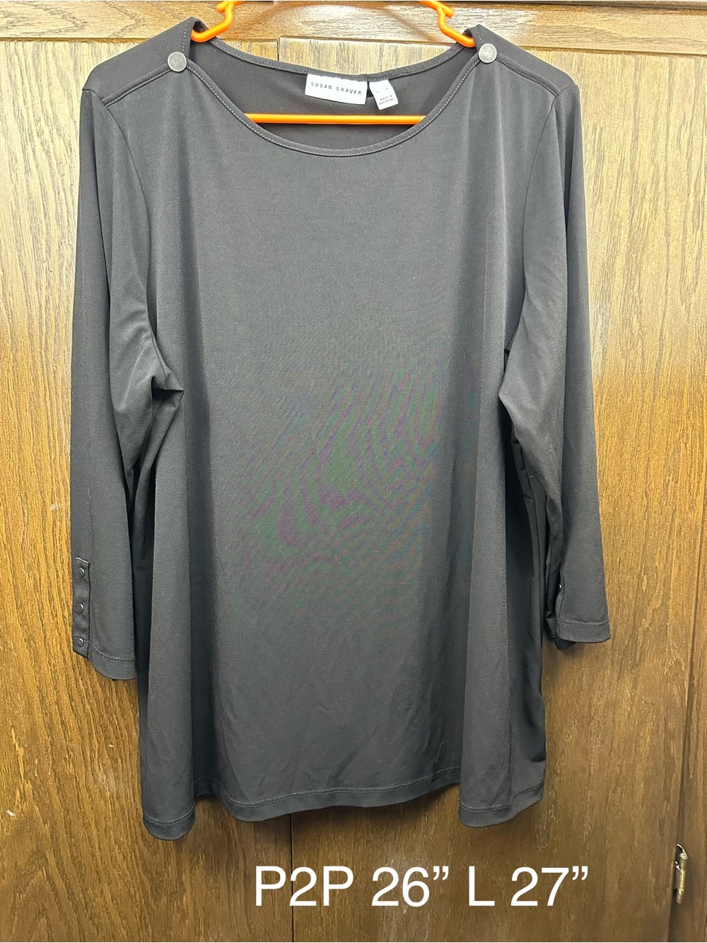 Susan Graver Black Long-Sleeve Crewneck Top with Button Accents